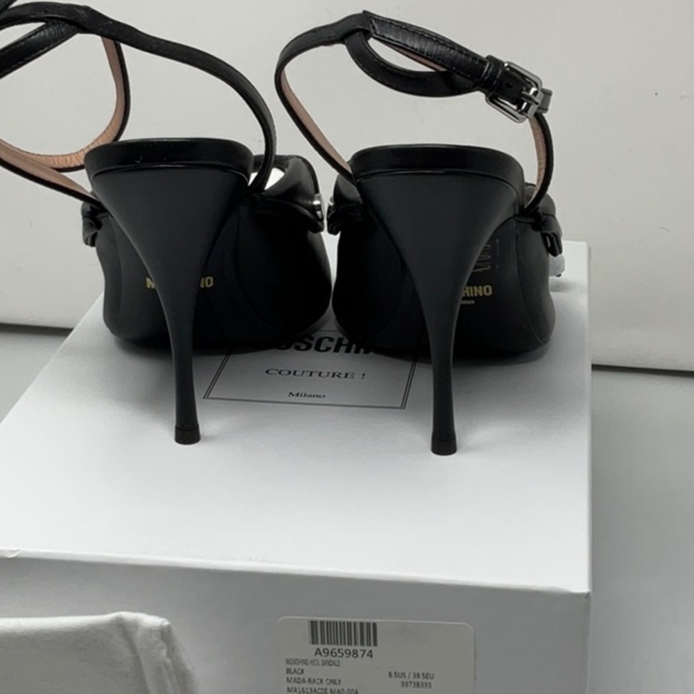 NIB Moschino Couture biker motif black ankle strap sandals, size 8.5 - Picture 5 of 9